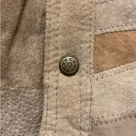 Patchwork Suede Jacket L | Genuine Leather, 70s Western Boho, Lined, Snap Front - Picture 4 of 8
